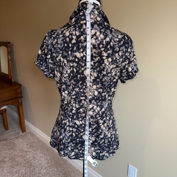 Reitmans brown black short sleeved buttoned ruched shirt - Picture 8 of 13